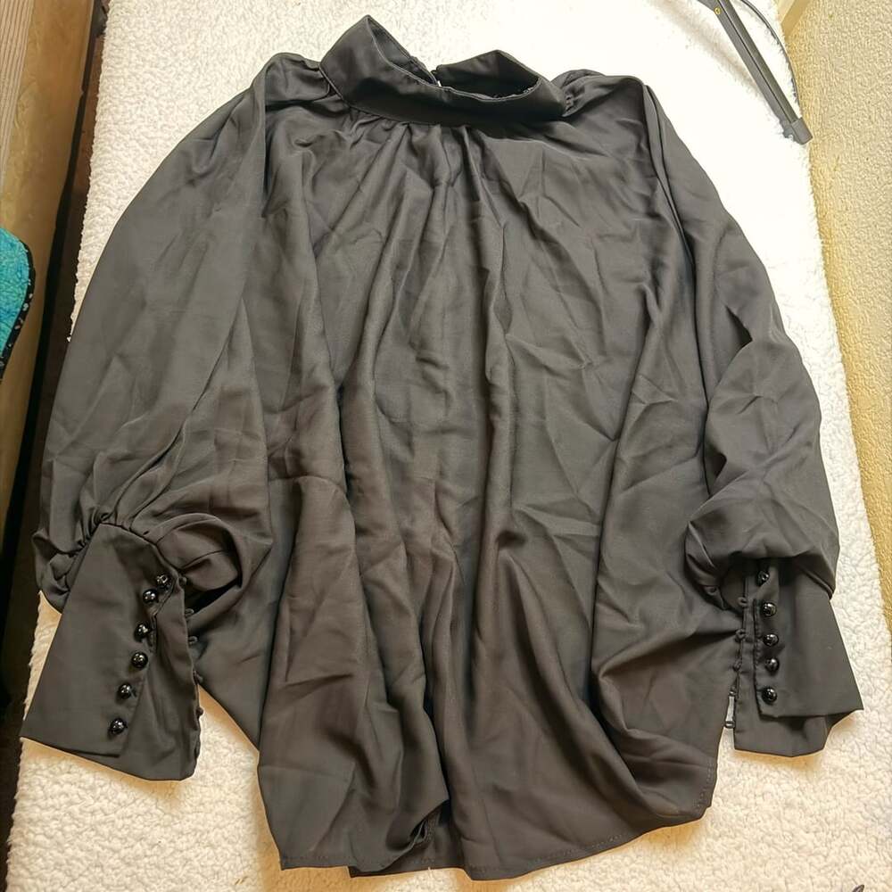 Black High Neck Batwing Balloon Sleeve Blouse